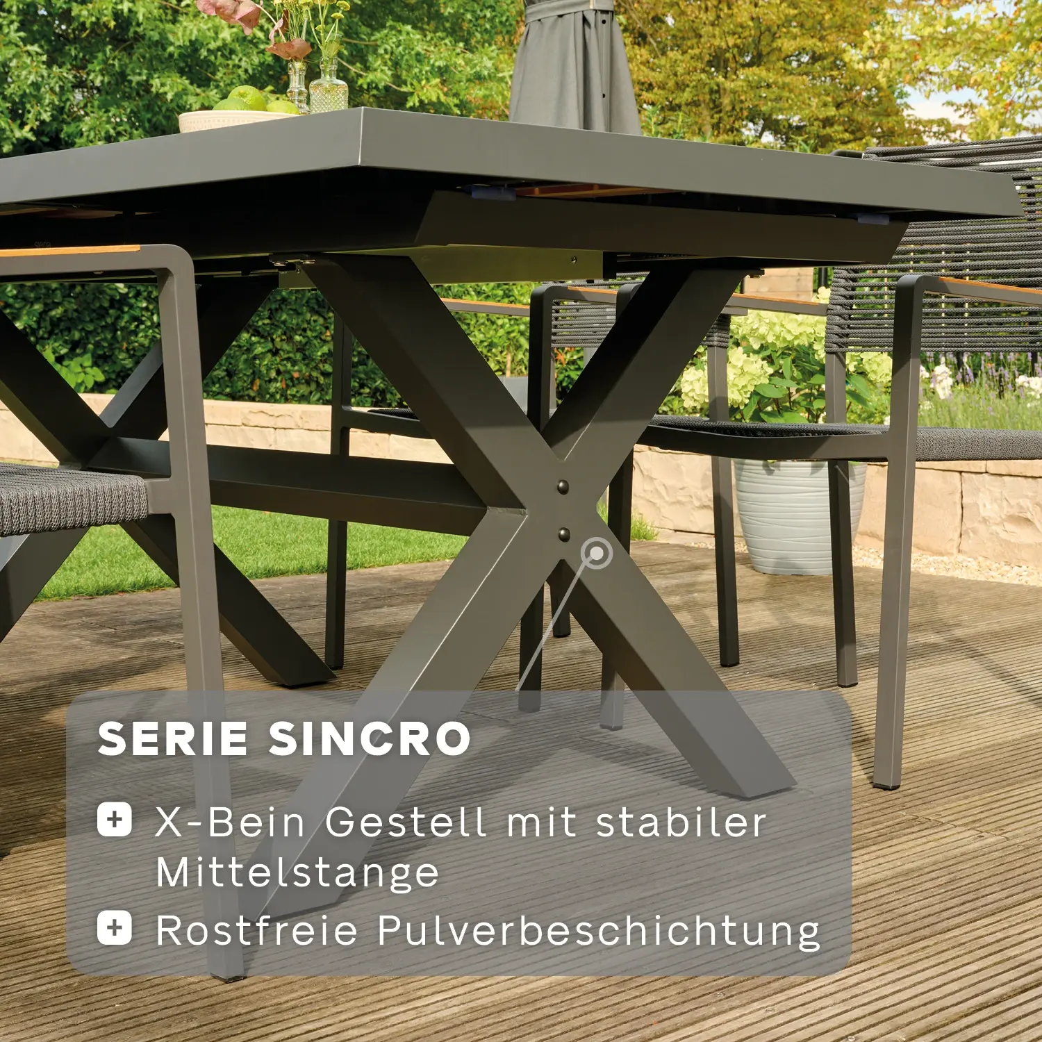 Gartentisch ausziehbar Sincro HPL ferro 160/200x90...